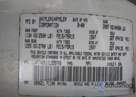 2001 Jeep Cherokee Sport from USA, damaged, VIN 1J4FT48S11L535766